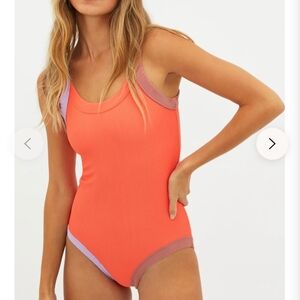 Beach Riot Womens Linda One-piece Orange Colorblock Swimwear. Sz- L